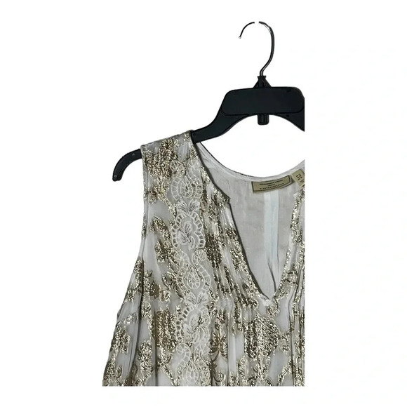 1886. ANTHROPOLOGIE MOULINETTE SOEURS SKLER SHINE‎ BLOUSE TANK GOLD EMBROIDERY - Picture 6 of 12